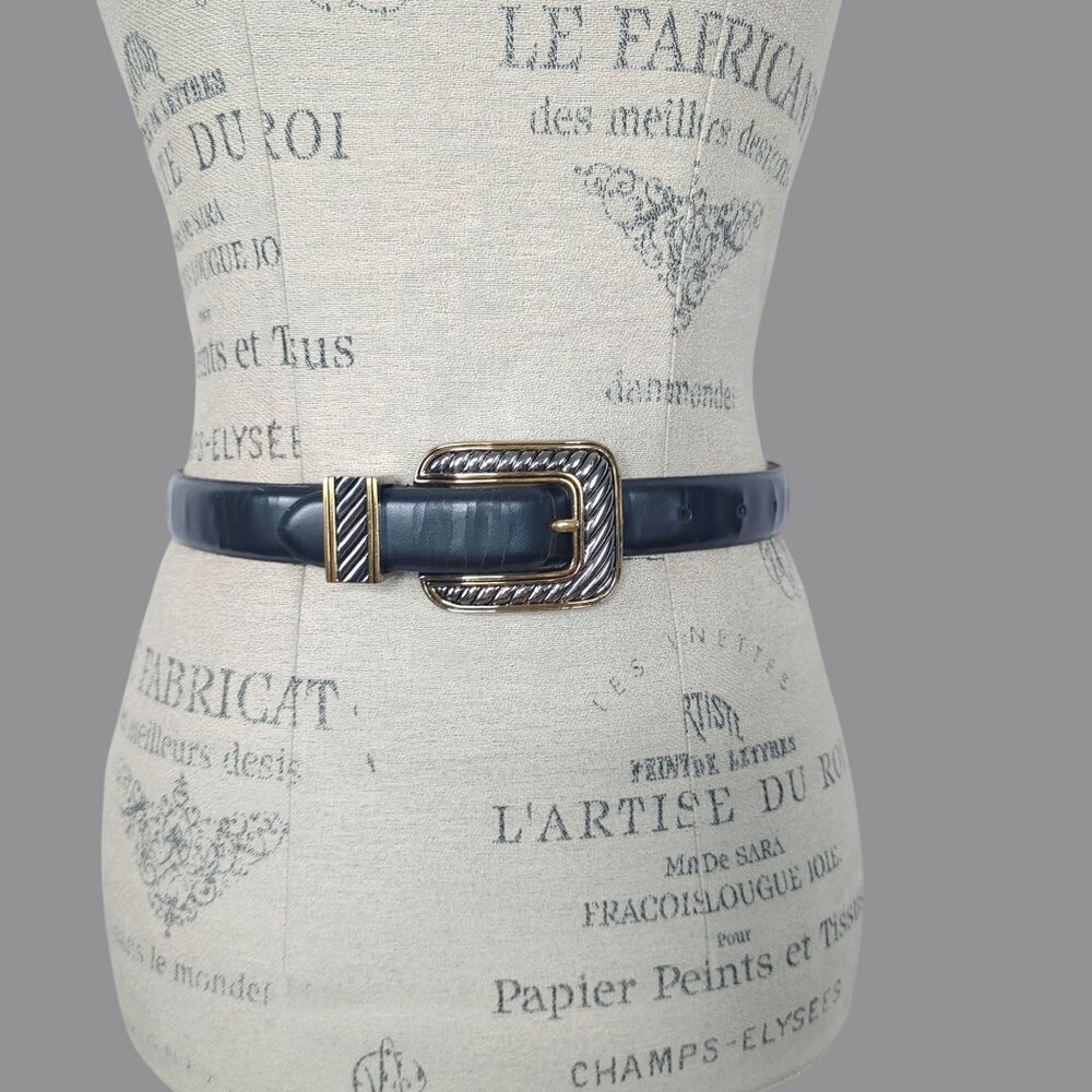 Vintage Millennium Black Belt Small Metal Silver Gold
